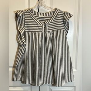 ANDREE BY UNIT Black & White Striped Ruffle Sleeve Blouse Size 2X Cotton Blend